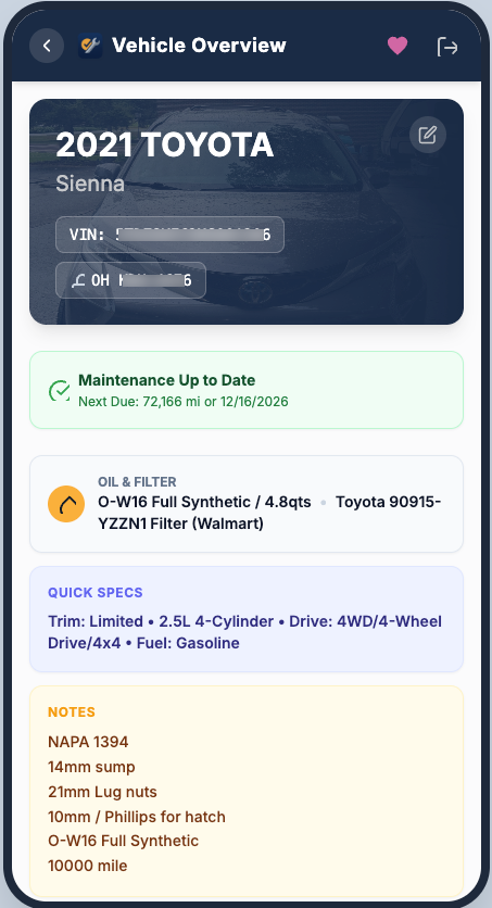 Vehicle Details Screenshot